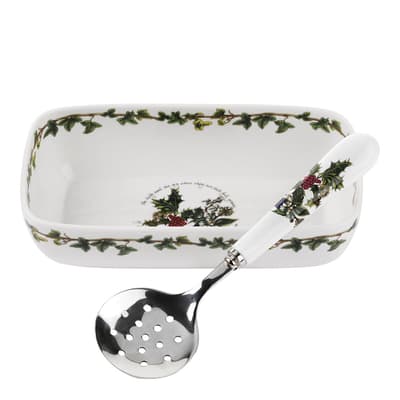 The Holly The Ivy Cranberry Dish Slotted Spoon