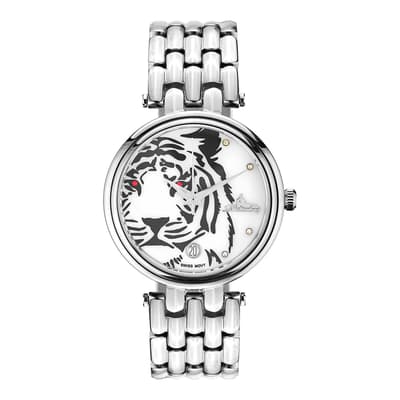 Women's Silver Stainless Steel Tiger Quartz Watch