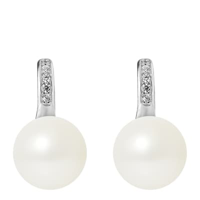 Natural White Silver Button Pearl Earrings 9-10mm