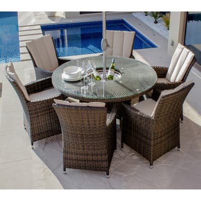SAVE  £170 - SAVE £170, LA 6 Seat Round Ice Bucket Dining Set with Lazy Susan, Brown