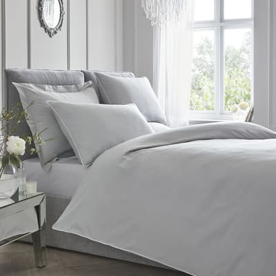 Contrast Piping Super King Duvet Cover Set, Silver/White