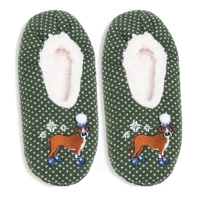 Green Dog Slipper Sock