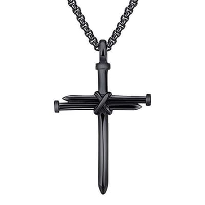 Black Screw Cross Pendant Necklace