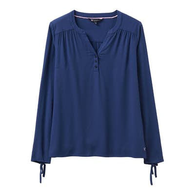 Navy Tie Cuff Blouse