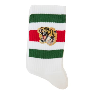 Multi White & Web Tiger Patch Gucci Socks