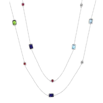 Silver Plated Emerald Cut Multi Long Necklace