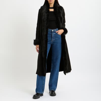 Black Longline 3/4 Shearling Coat