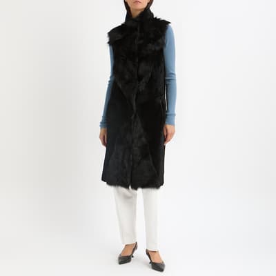 Black Long Reversible Shearling Gilet