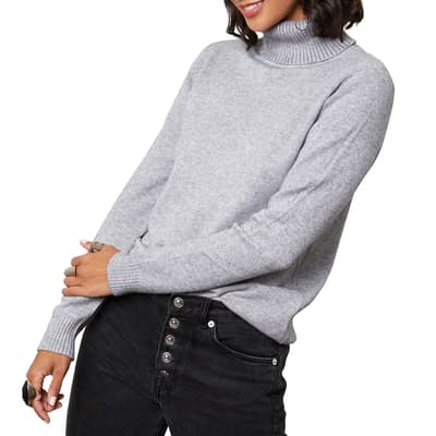 Grey Cashmere Blend Polo Jumper