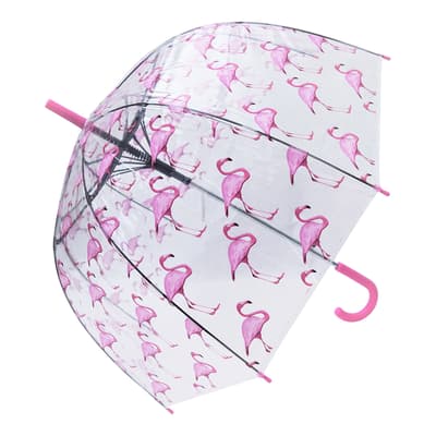 Pink Flamingo Straight Transparent Umbrella