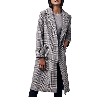 Grey Check Wool Blend Coat