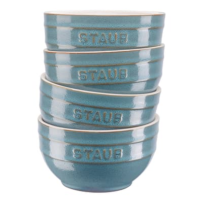 Set of 4 Ancient Turquoise Ceramic Bowls