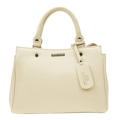 Beige Leather Top Handle Bag 