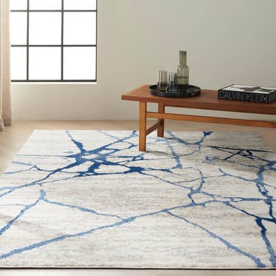 River Flow Rug, Ivory Blue, 3x2.29m