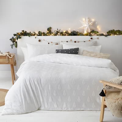 Tufted Tree Single Duvet Cover Set, Snow