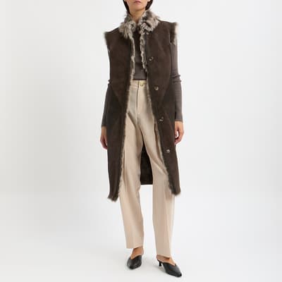 Nutmeg Long Reversible Shearling Gilet