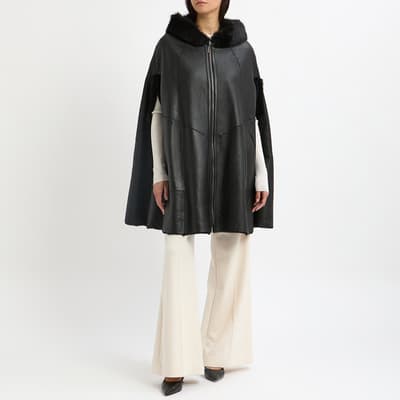 Black Shearling Reversible Cape 