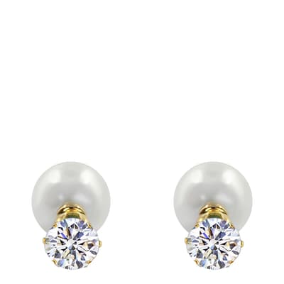 18K Gold Cz & Pearl Double Earrings