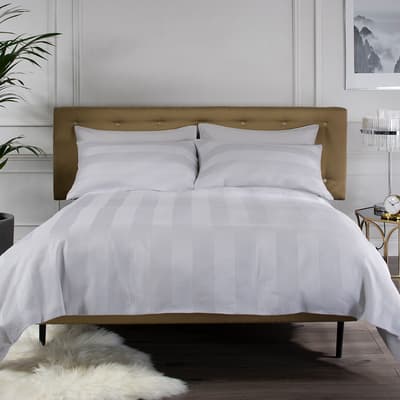 Wide Sateen Stripe Double Duvet Cover Set, Silver