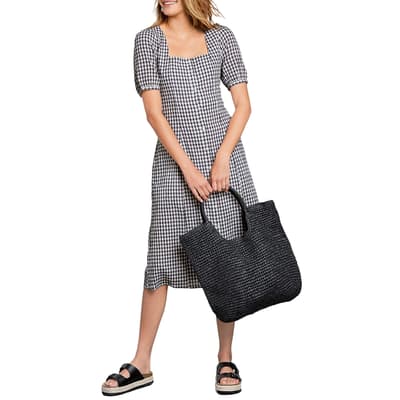 Check Square Neck Cotton Midi Dress