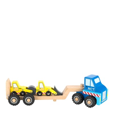 Car transporter with 2 construction vehicles