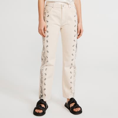 Ecru Patterned Prospere Jeans