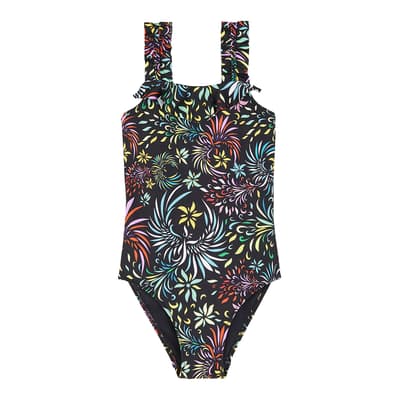 Girl's Black Giny Evening Birds One Piece Swim Suit