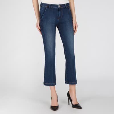 Dark Blue Flared Ankle Stretch Jeans