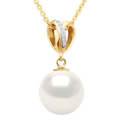 Gold Heart Pendant Freshwater Pearl Chain Necklace