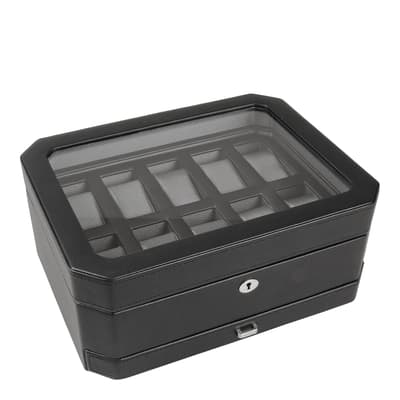 Black Windsor Vegan Leather 10 Piece Watch Box With Drawer