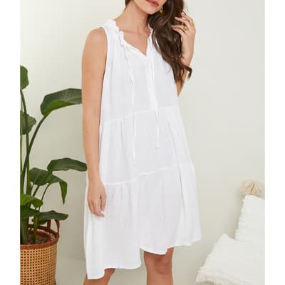 White Ruffle Linen Mini Dress