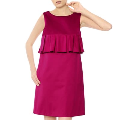 Dark Pink Ruffle Cotton Blend Dress