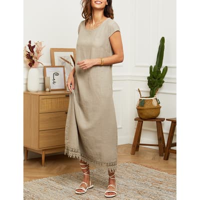 Taupe Flared Linen Dress