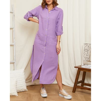 Lilac Side Split Linen Dress