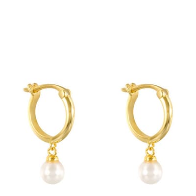 Gold Hoop Pearl Drop Earrings