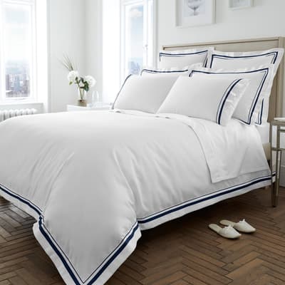 1000TC Super King Duvet Cover Set, White/Navy