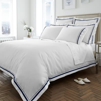 1000TC Emperor Duvet Cover Set, White/Navy