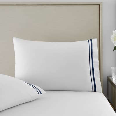 1000TC Pair of Housewife Pillowcases, White/Navy