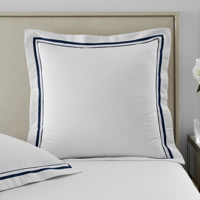 1000TC Pair of Large Square Pillowcases, White/Navy