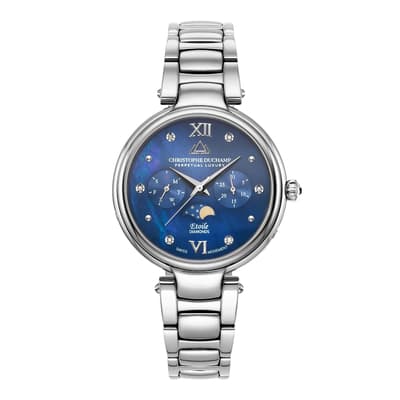 Women's Silver/ Blue Mother Of Pearl Swiss Watch 36mm