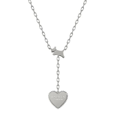 Silver Dog and Heart Pendant Necklace