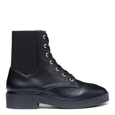 Black Leather Henley Lace Up Ankle Boot