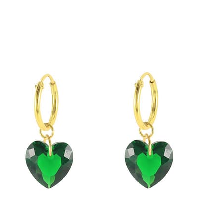 Gold/Green Swarovski Crystal Heart Hoop Earrings