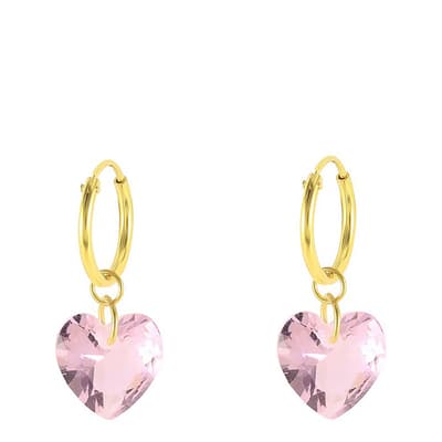 Gold/Pink Swarovski Crystal Heart Hoop Earrings