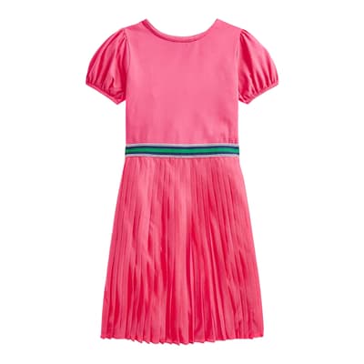 Older Girl's Pink Pleated Cotton Blend Dress