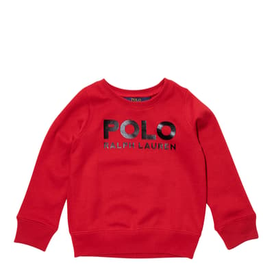 Toddler Girl's Red Chest Logo Cotton Blend Sweatshirt