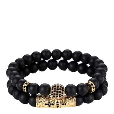 18K Gold Fleur De Lis Onyx Bracelet Set