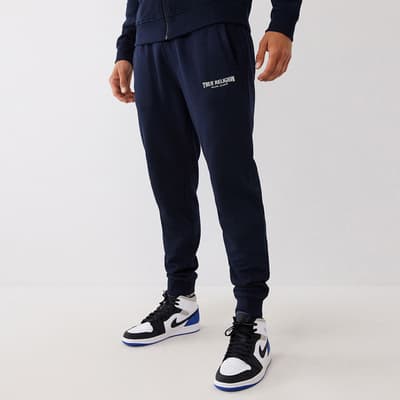 Navy Logo Tapered Cotton Blend Joggers