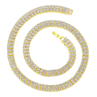 18K Gold Double Row Cz Necklace