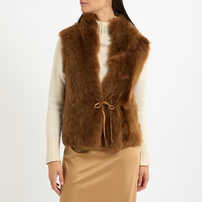 Camel Short Reversible Shearling Gilet